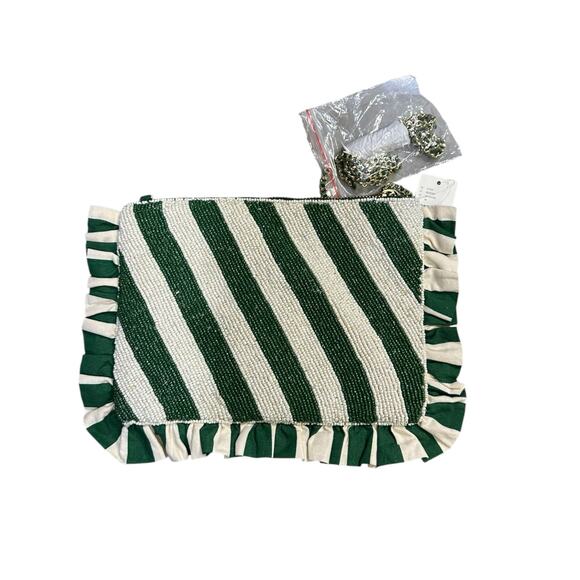 Anthropologie Beaded Monogram “M” Clutch – Green & Cream - Picture 5 of 9